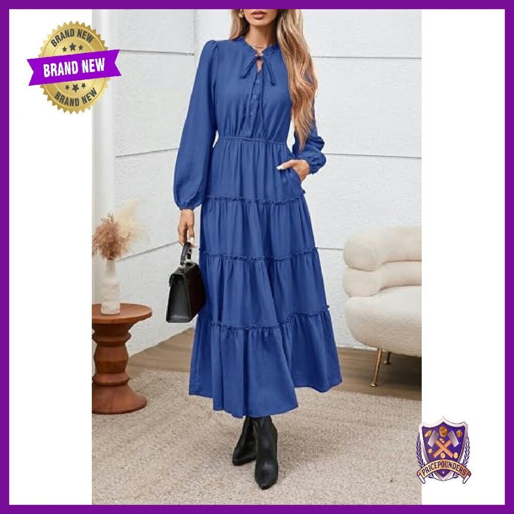 Viscose Maxi Dress with Ruffles Tiered A-Line Wedding Guest Fall - Picture 6 of 8